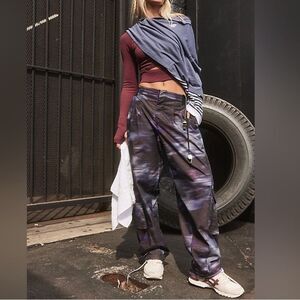 NWT Free People Mesmerize Me Purple Meadow Shadow Black Motif Jogger Pants